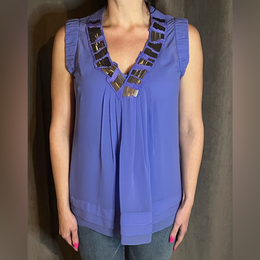 Ted Baker periwinkle sheer camisole tunic top with beading- size 2